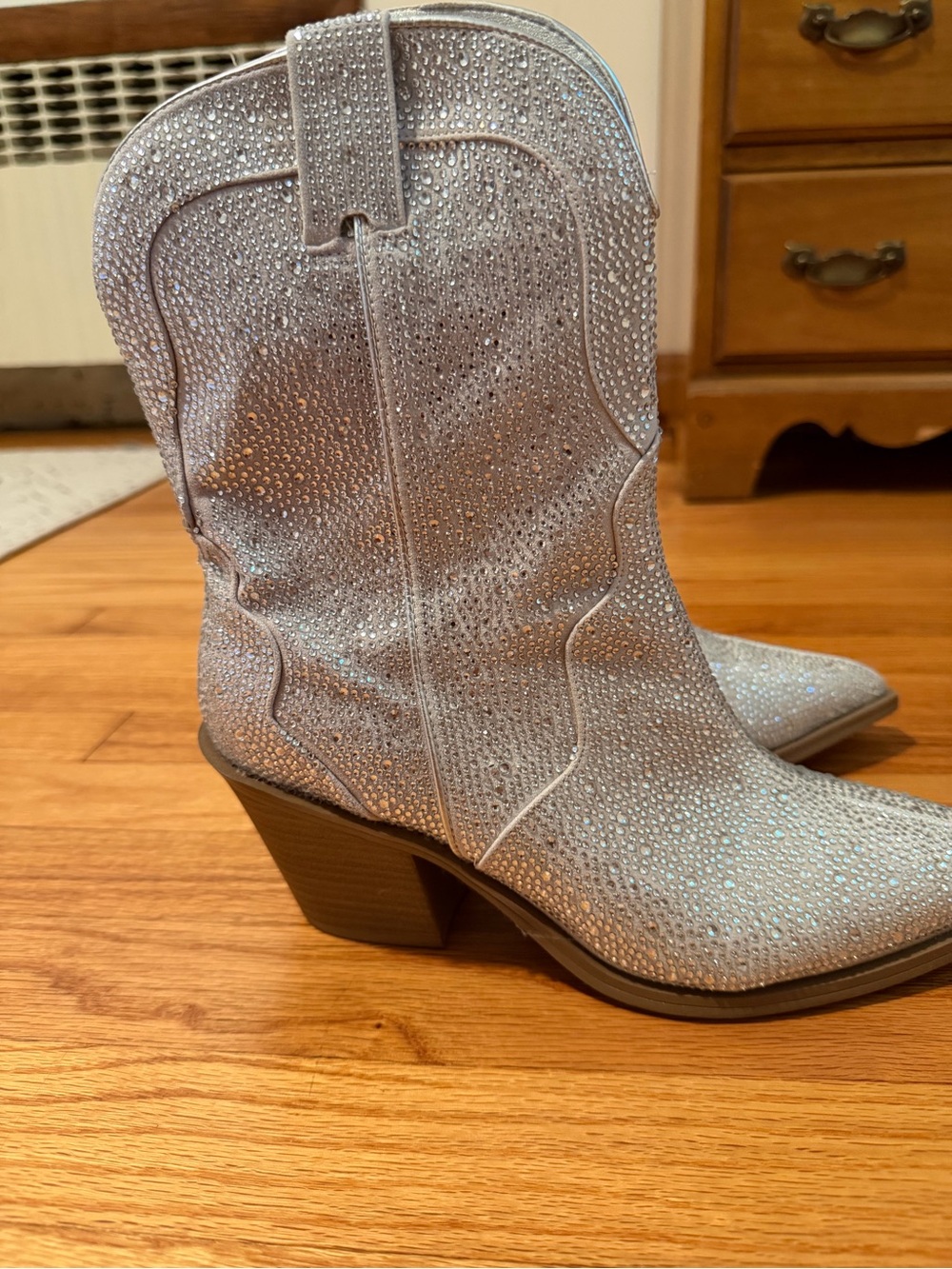 Target Silver Rhinestone Pointed-Toe Western Booties - Picture 2 of 2